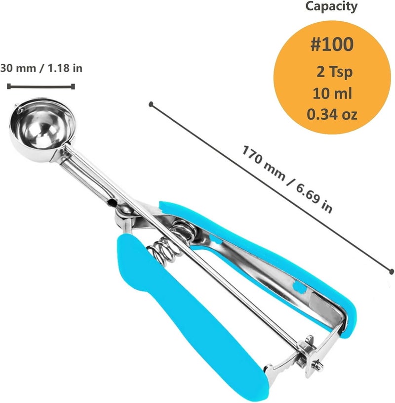 LLESCA Mini Cookie Scoop, 2Tsp/10ml/0.34oz Cookie Scoops for Baking, 18/8 Stainless Steel Cookie Scooper for Baking, Cookie Dough Scoop with Non-slip Grip (Blue) - Image 5